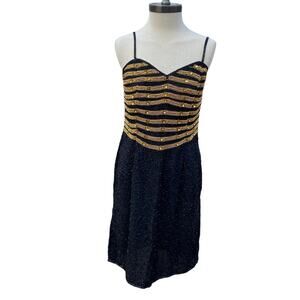 Vintage Beaded 100% Silk Black and Gold Size Medium